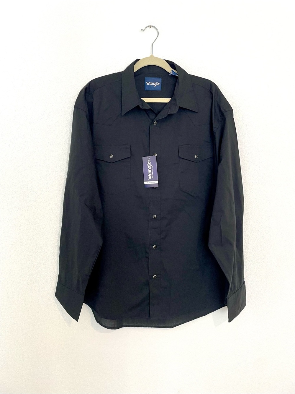 Wrangler Men's Black Western-Style Long Sleeve Shirt Pearl Buttons